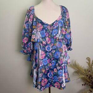 STORIA Size L Metallic Shimmer Floral Tiered Mini Dress